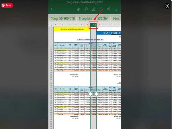 Cách xoá cột trong Excel trên điện thoại