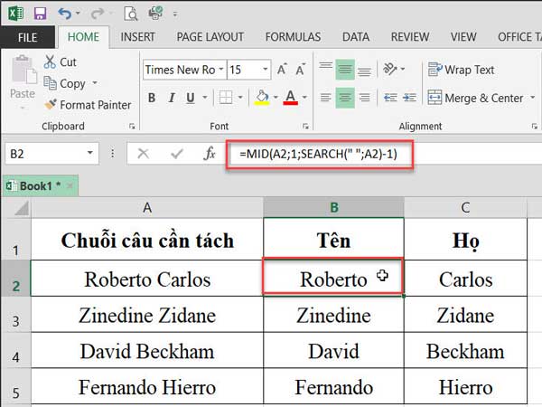 Cách sử dụng hàm Mid trong Excel trích xuất họ và tên