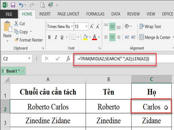 Cách sử dụng hàm Mid trong Excel để lấy họ